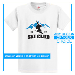 Personalised White Tee With Your Own Ski Trip & Destination Design Print On Front